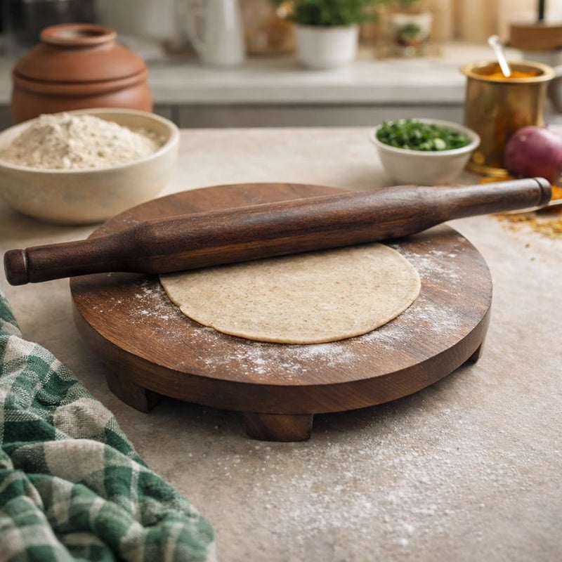 Yadnesh Wooden Rolling Board & Roller,Sagwan Wood, Chakla Belan, Polpat Belan, Chapati Maker,Valentine Day Gifts - Image 3
